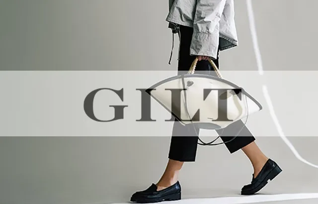 オフプライスストア「GILT」のロゴとファッションイメージ